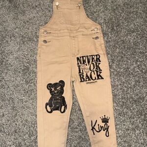 Kids Tan Overalls with Bear Print